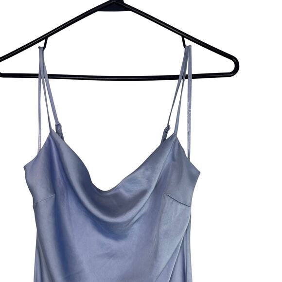 Express Blue Cowl Neck Satin Midi A-Line Dress - Picture 3 of 10